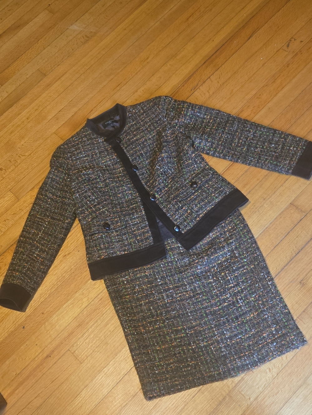 Talbots Chocolate Tweed Jacket & Skirt Set Size 6p